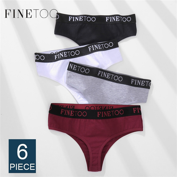 FINETOO Women Cotton Thong Sexy Fashion Underpant Letter Wide
