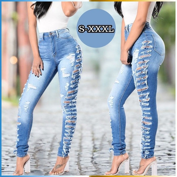 Female Fashion Plus Size Ripped Jeans for Women Skinny Jeans Big Elasticity  Stretch Jeans