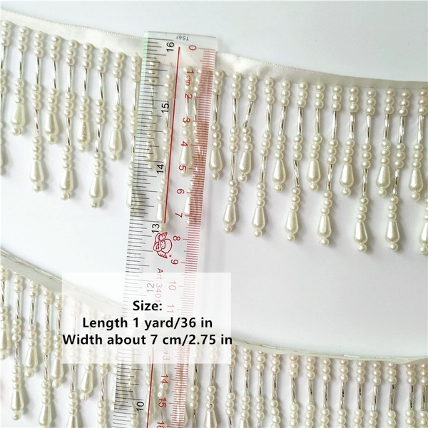 1 Yard Faux Pearl Trimming Sewing Tassel Fringe Beaded Trim Ribbon