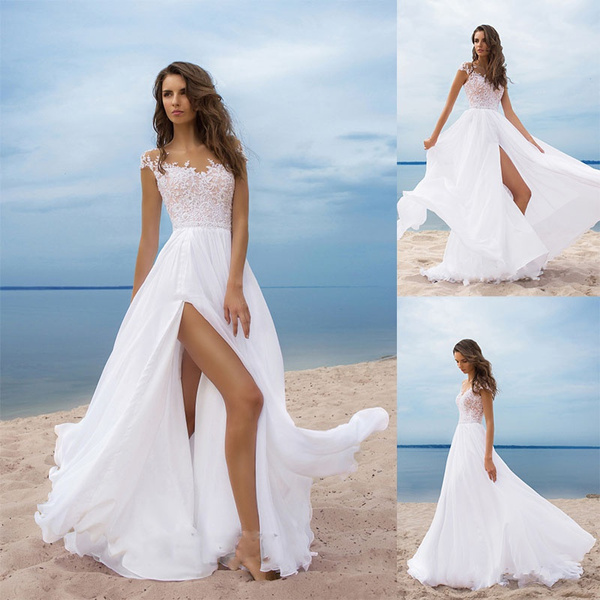 Boho Wedding Dresses 2024 A Line Deep V Neck Multilayer Lace Chiffon Beach  Party Dress Bridal Gowns - Milanoo.com