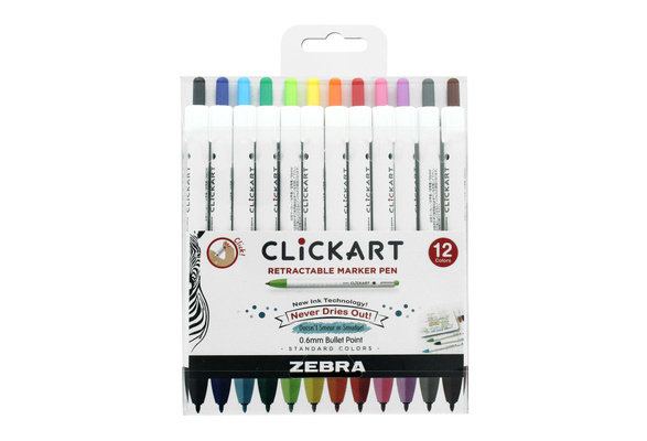 Zebra CLiCKART Retractable Marker Pen Set of 12- Standard Colors