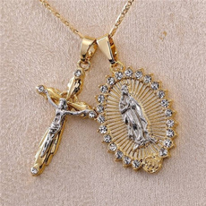 Diamond Necklace, jesus, Cross necklace, gold