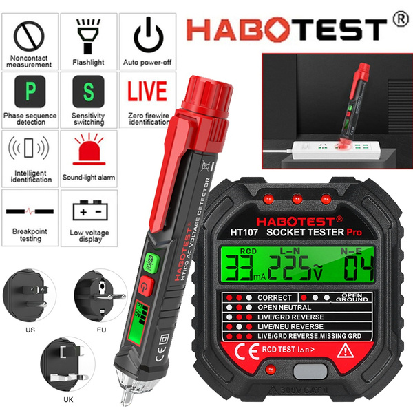 LiebeWH HT107D Display digitale LCD Tester per presa di corrente Rilevamento rapido Collegamento elettrico Controllo guasti di rete Strumento Rilevatore Elettroscopio EU 90-250V