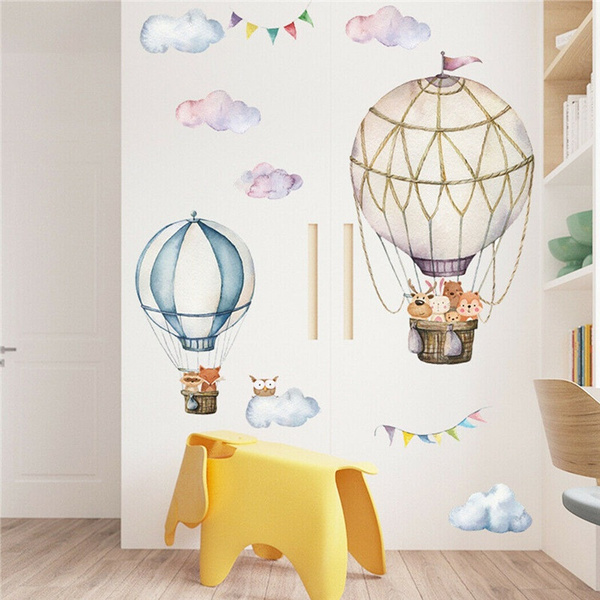 Kids Room Decor Wall Sticker Hot Air Balloon Nursery Room Decal Clouds ...
