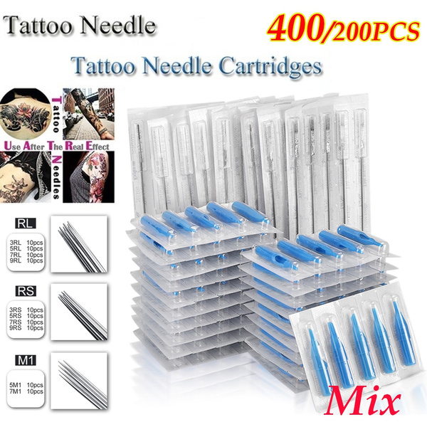 200/400pcs(optional) Tattoo Needles & Cartridges Set Disposable Mixed Tattoo  Needles & Assorted Tattoo Needles Tubes Includes 3RL / 5RL / 7RL / 9RL / 3RS  / 5RS /7RS/ 9RS / 5M1 /