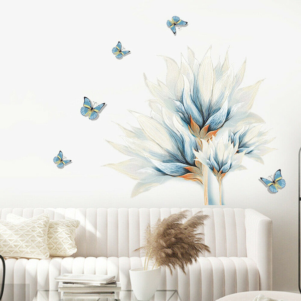 Large 3D Blue Flowers Wall Art Stickers Removable Home Decor