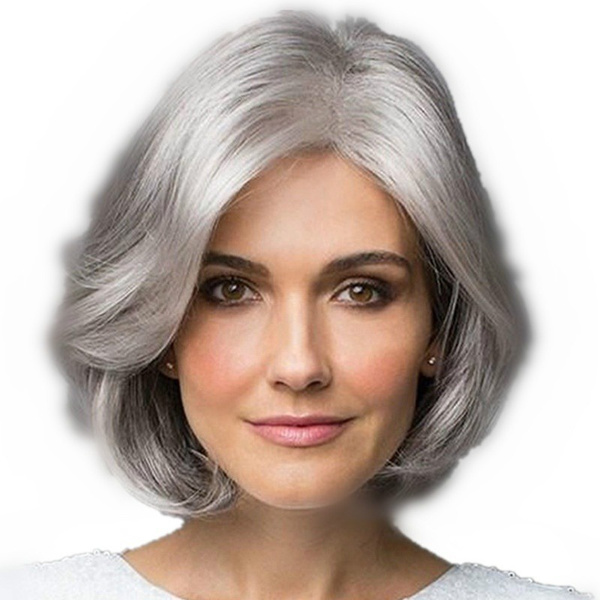 Women Hair Short Layered Curly Silver Grey Wig Middle aged and Elderly People Hair Wig