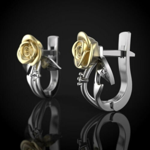Elegant Rose Stud Earrings Sterling Silver 925 Fashion Flowers Jewelry Gift
