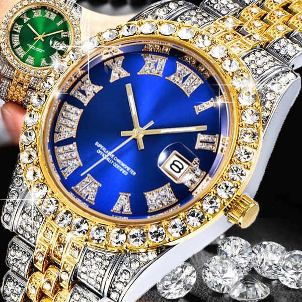 New Hip Hop Men Luxury Gold Watch Big Diamond Watch Bling Bling Diamond Watch Iced Out Watch Business Quartz Watches Relogio Masculino