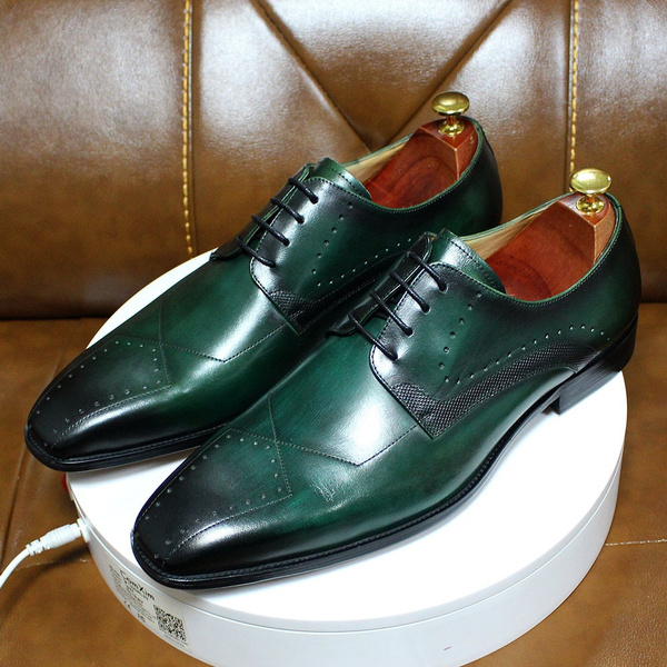 NEW Zapatos De Vestir De Lujo Para Hombre, Calzado Formal De Negocios Con Cordones, De Cuero Genuino, Color Verde Negro, Para Boda | Wish