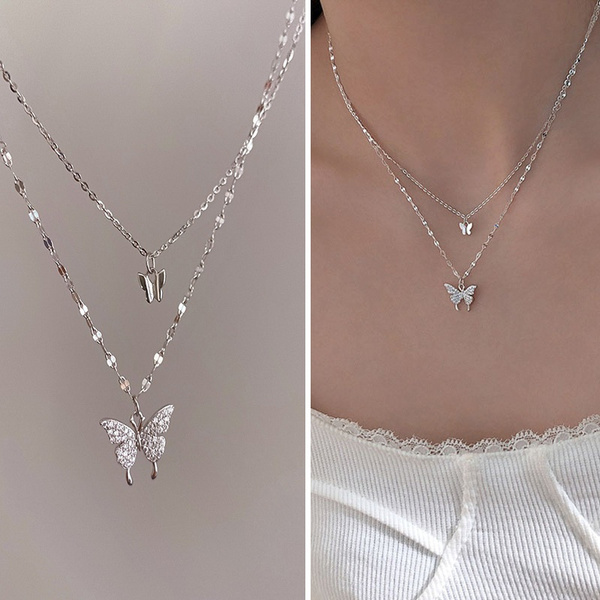 silver chain necklace with butterfly