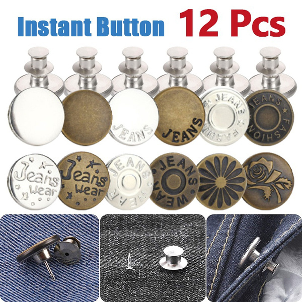 Jean Buttons Replacement No Sew Needed,12psc Jean Button Pins,Removable  Adjustable Instant Button,Adds Pants Waist In Seconds