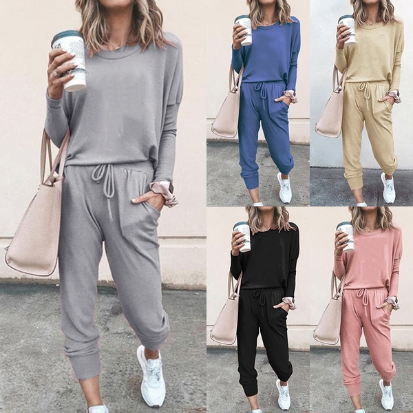 Womens Sweatsuits 2 Piece Set Solid Color Track Suit Hoodies and Sweat  Pants Set Joggers Sets Trendy Fall Sweat Sets