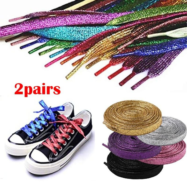 2 Pairs Glitter 120cm Solid Colors Flat Shoelaces Flat Colored Shoe ...