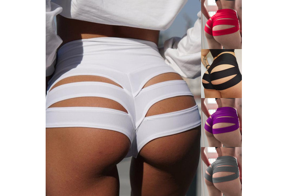 S-3XL Women Fashion Pure Color Pole Shorts Booty Shorts Cheeky Twerk Cut  Out Panties Dance Wear Elastic Waist Casual Yoga Short Pants Legging Panties