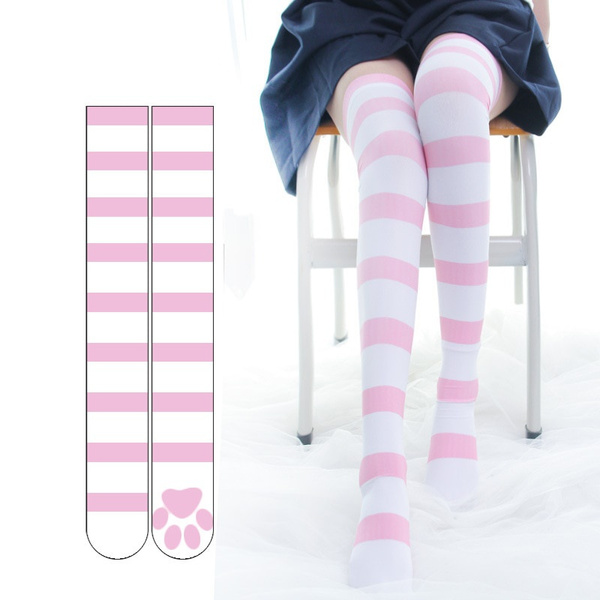 Pink and White Striped Tights