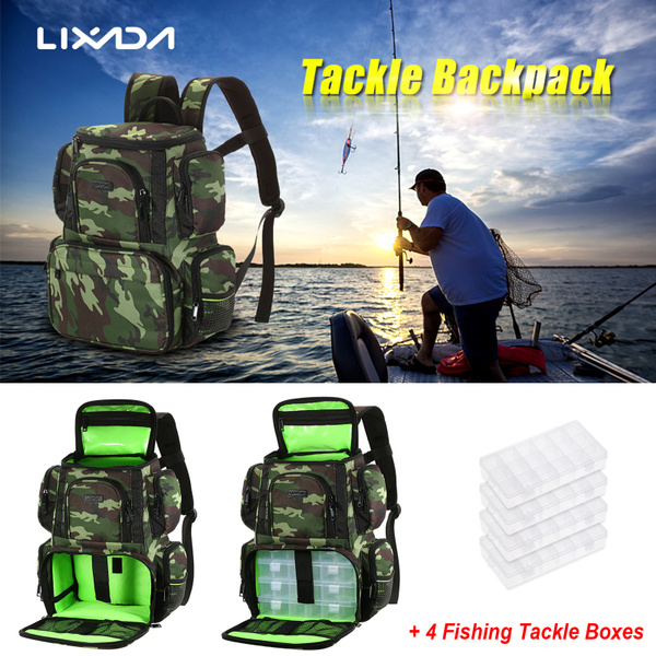 Lixada Outdoor Fishing Tackle Backpack Multifunctional Fishing Tackle  Utility Bag Large Waterproof Man Women Tackle Bag Storage + 4 Trays Tackle  Box