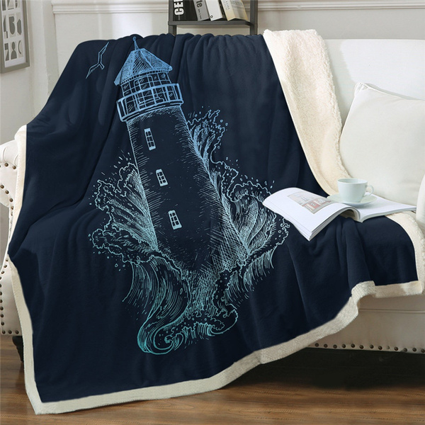 Lighthouse Blankets For Bed Nautical Theme Sherpa Blanket Storm Fluffy