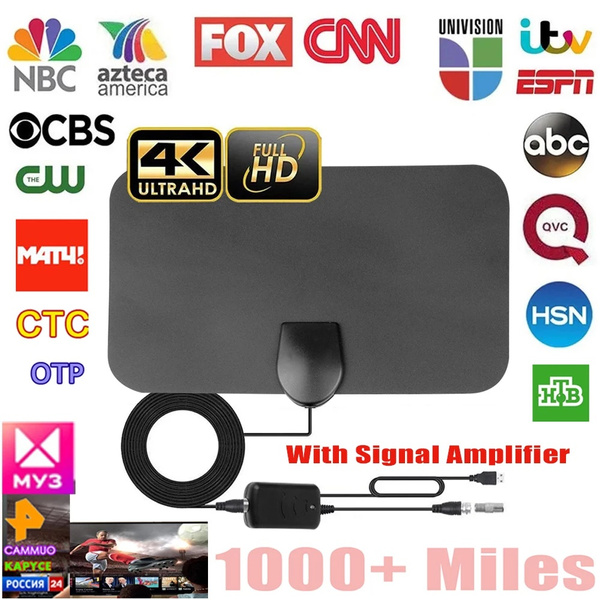 50 Miles Range Flat HD Digital Indoor Amplified TV Antenna with ...