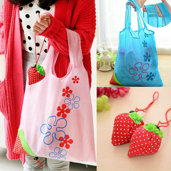 Reusable Cute Strawberry Storage Bag Handbag Foldable Shopping Eco Bags Tote 