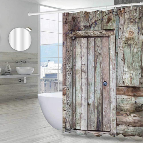 Rustic Stall Shower Curtain 72x72inch, Old Rustic Barn Door Cottage
