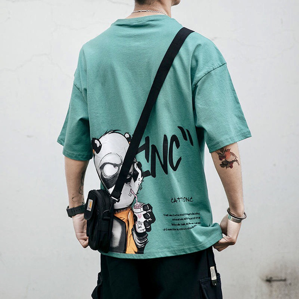 Men Black Tshirt Graphic Cotton Tee Bling Hip Hop Streetwear Summer Casual