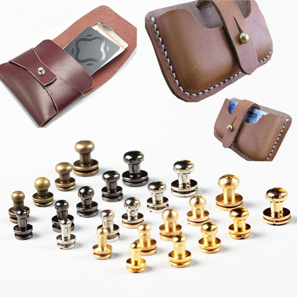 Pack of 20 Sets Brass Flat Head Button Stud, Bronze Leathercraft Screws  Nail Rivets, DIY Leather Craft Metal Rivet for Belt Strap Bag Shoes