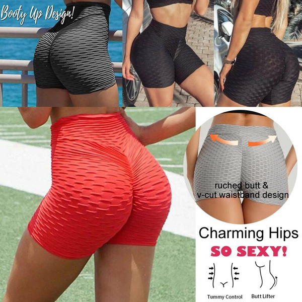 High Waist Workout Shorts Butt Lifting Tummy Control Ruched Booty