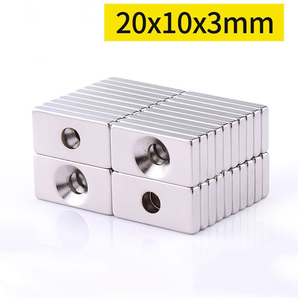 10-50pcs 20x10x3mm Countersunk Magnets Block Neodymium N35 Earth 4mm Hole M21 QL 