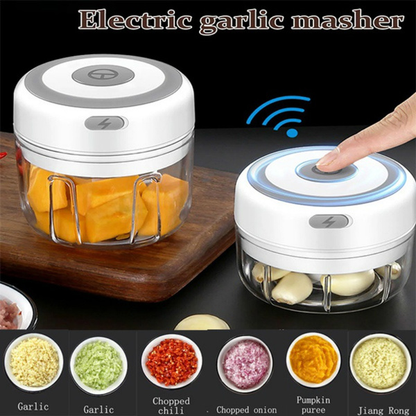 New 100/250ml Electric Garlic Press Smart Electric Mini Food Garlic  Vegetable Chopper Meat Grinder Crusher Press for Nut Fruit Rechargeable  Onion Multi-function Processor Kitchen Accessories Tools