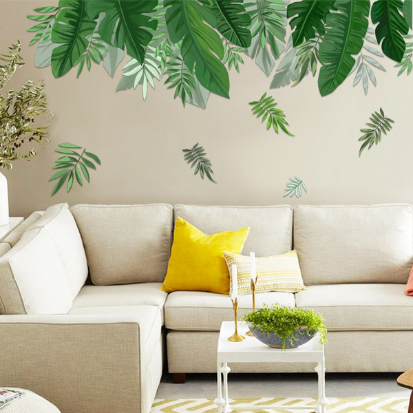 Summer Green Leaf Wall Sticker Background Living Room Art Decals Home DIY New 