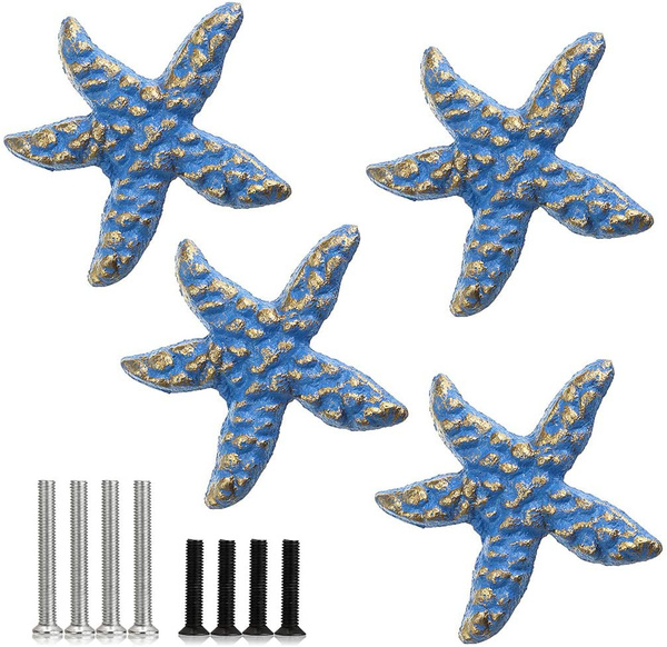 Beach Ocean Theme Decorative Drawer Knobs Starfish Retro Marine Style Cast Iron Handle
