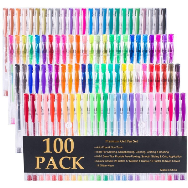 100 Colors Gel Pen Set Glitter Metallic Colored Ink For Adult Coloring  Drawing Marker Pens Scrapbooks Journals Art Supplies