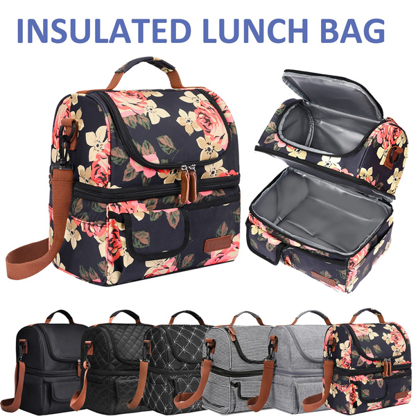 LOKASS Lunch Bag Women Double Deck Insulated Lunch Box Large Cooler Tote Bag  with Removable Shoulder Strap Wide Open Thermal Meal Prep Lunch Organizer  Box for Adults Work/Outdoor