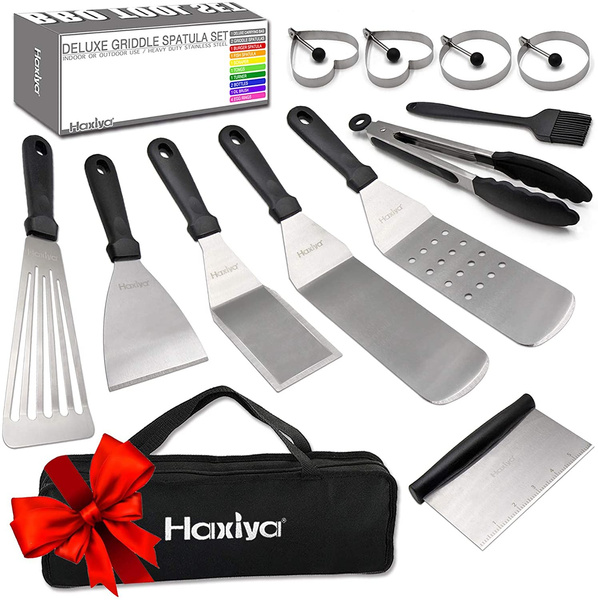 HAXIYA Griddle Accessories Kit, 13-Pc Exclusive Griddle Tools Spatulas  Set–Commercial Grade Flat Top Grill Cooking Kit - Great for Outdoor BBQ, 