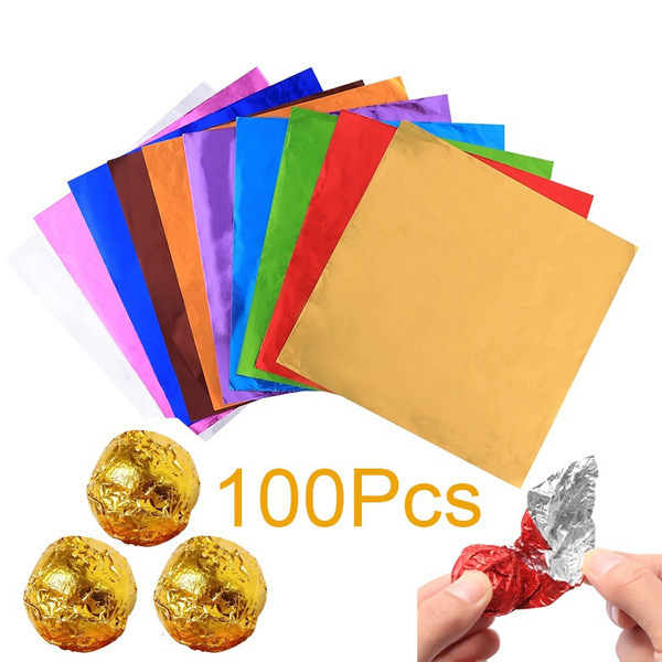 Big Box- Wrap 4 Colour Mix Chocolate Candy Wrappers Aluminum Foil Wrapping Paper Square Sweets Lolly Paper for Christmas Valentines Chocolates Candies