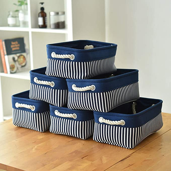 Small Storage Baskets Baskets for Organizing, Baskets for Gifts Empty,  Decorative Storage Baskets, Rectangular Storage Bins, Navy Blue Baskets for  Shleves, Closet(Blue Stripes)