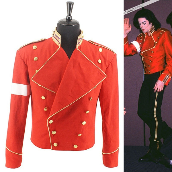 Rare MJ Michael Jackson Red & Black Military England Style Informal Cool  Jacket Outerwear