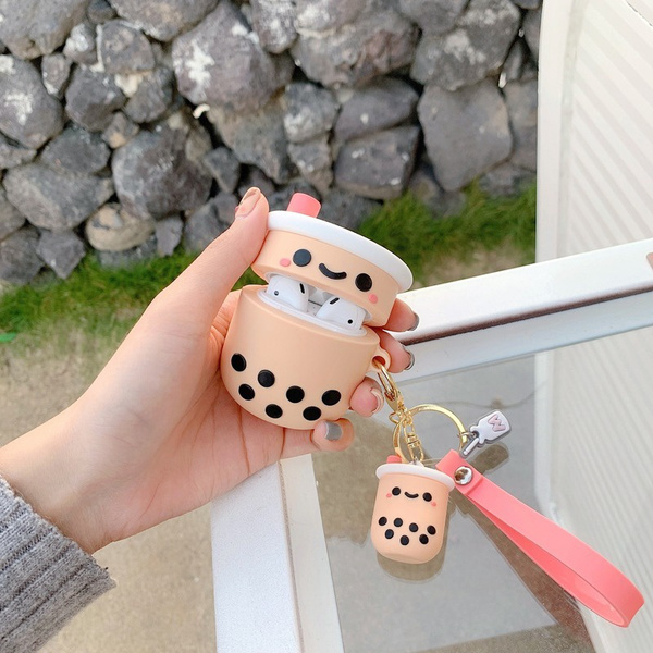 Cute Airpods Pro Case Cover With Keychain,girly Pink Boba Milk Tea Silicone  Protective Shockproof Compatible With Airpods Pro Charging Case For Girls