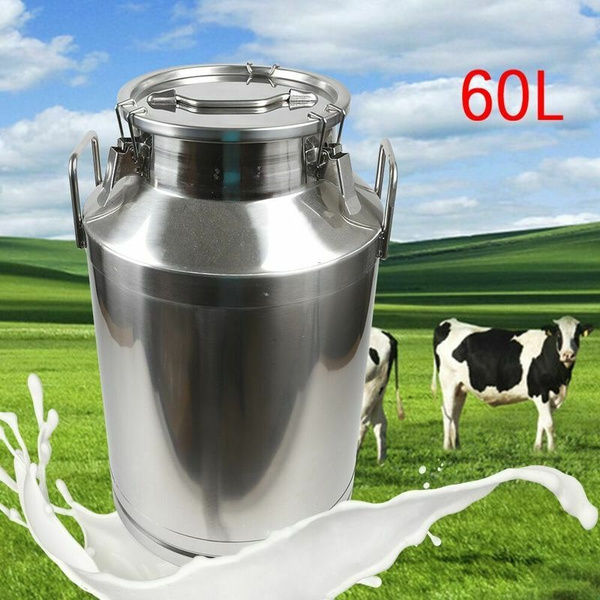 60L 15.85 Gallon Stainless Steel Milk Can Wine Pail Bucket Tote Jug in one piece 