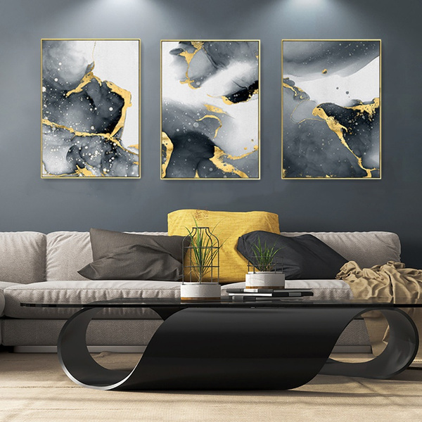 Modern Abstract Canvas Poster Golden Black Wall Art Painting Nordic ...