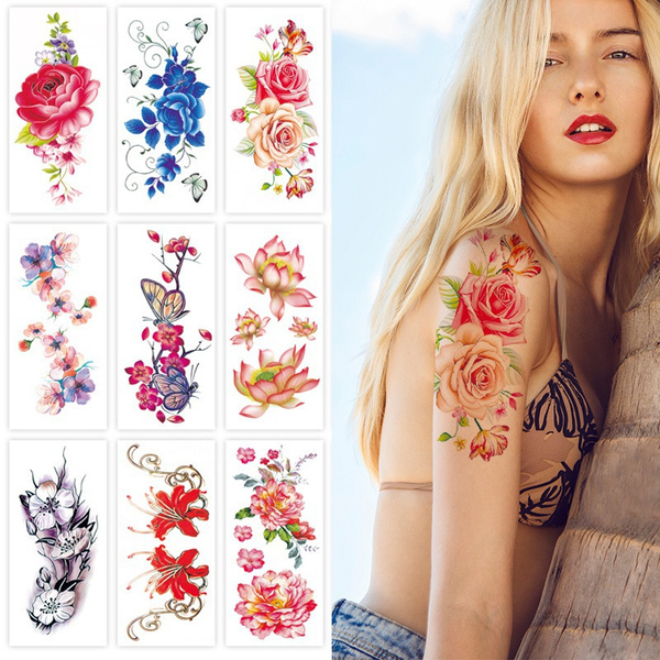 Flower Temporary Tattoos Women Body Art Painting Arm Legs Tattoos Sticker  Girls | eBay