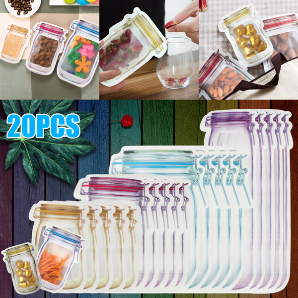20pcs Jar Zipper Bags Food Storage Snack Sandwich Reusable Clear 