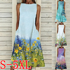summer dress, Floral, Necks, long dress