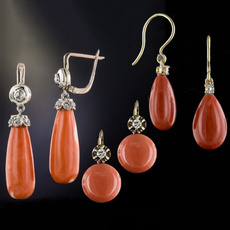 Jewelry, Earring, Coral, Rhinestone