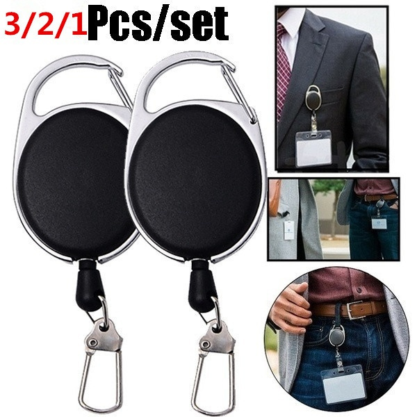 Retractable Pull Badge Reel Lanyard Holder Reels Recoil Belt Key Ring Chain  Clip