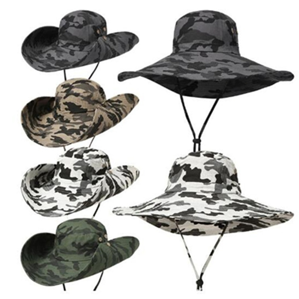 Outdoor Sports Men Fishing Hat Camouflage Bucket Hat Hiking Camo Ripstop  Jungle Bush Hats Boonie Wide Brim Sun Caps