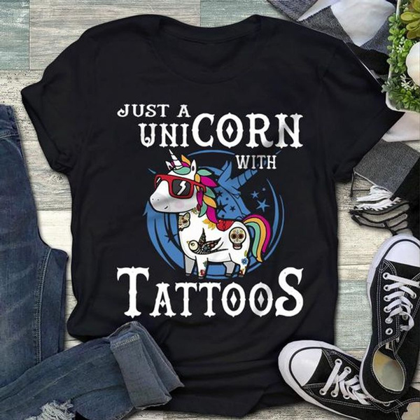 Funny Just A Unicorn With Tattoos Shirt For Tattoo Lovers Men/Ladies T  Shirt 100% Cotton | Wish