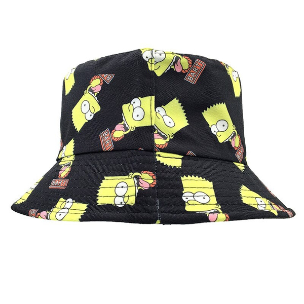 Summer Fisherman Hat Reversible The Simpsons Bucket Hats For Women Men  Street Bart Simpson Cap Vintage Printed Fishing Hat