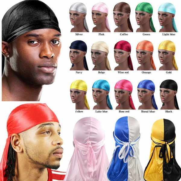 Contrast Colors Long Tail Silky Scarf Durags Bandanas Turban Hat